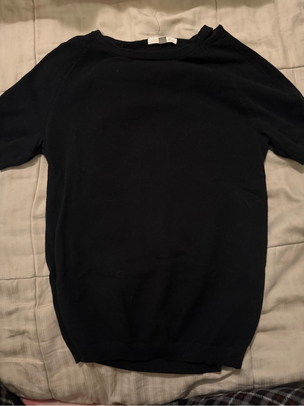 Minnie Rose Black Short-Sleeve Crewneck Sweater